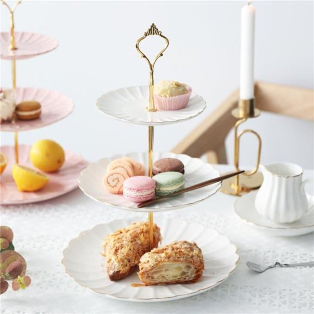 3 Tier Ceramic Cake Stand Wedding, Dessert Cupcake Stand for Tea Party Serving - Picture 3 of 7